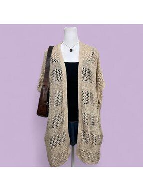 guess cream crochet netted boho beachy mermaids open front cardigan